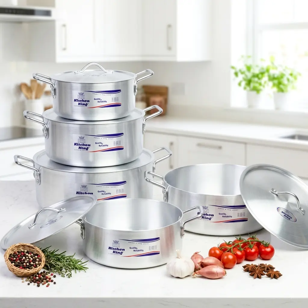 10 Pcs Smart Pot Set 8,9,10,11,12 Inches, Kitchen King Brazier Pots Set - Modern Hygienic Cooking Pots Heavy Duty Aluminium Cookware for Gas & Electric Stovetops