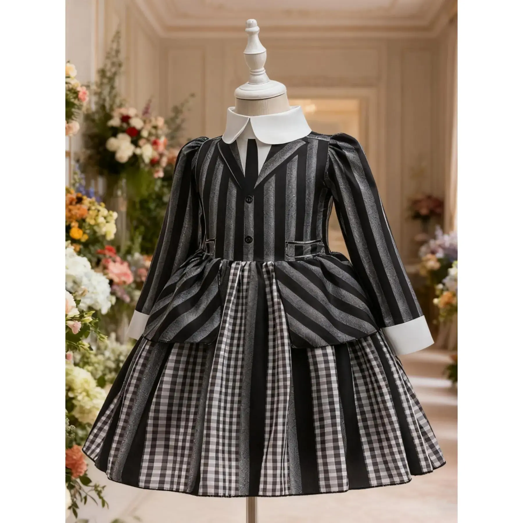 Girl's Wednesday Adams cosplay outfit children's Adams black dress Party costume