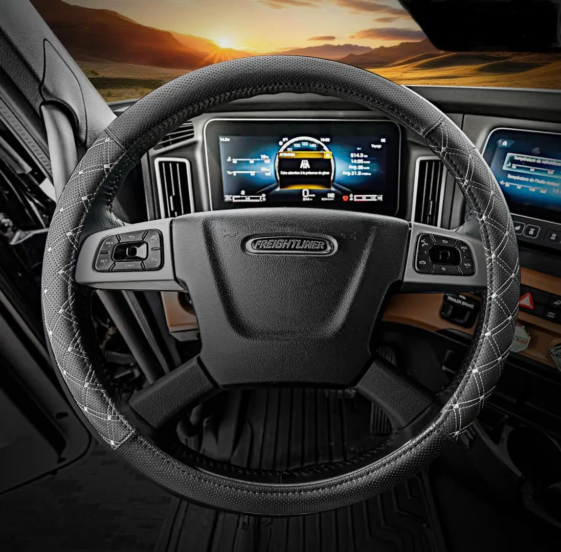 18" Wheel Fit Premium Faux Leather Steering Wheel Cover - Unique Stitch Look for Truck Interior Cab, Steeringwheelcover, Truck Steering Wheel Covers