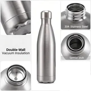 304 Stainless Steel Cola Bottle Shaped Sports Water Bottle, Dual Layer Vacuum Insulated, Leak-Proof Reusable Cup for Gym Travel Office