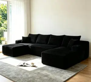Plush U-Shape Modular Sectional Sofa with Chaise, Side Pockets, Cup Holder, Deep Seating, Upholstered Living Room Couch - No Assembly Required