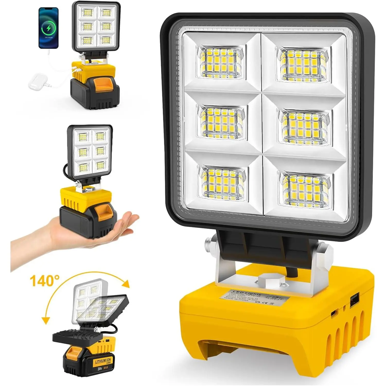 Work Light,Cordless LED Work Light for  18V/20V , Work Light with USB & Type C  Port, Portable Work Light for Workshop, and Job Site Lighting