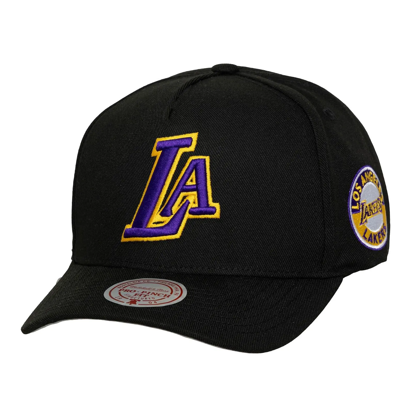 Los Angeles Lakers Black Hardwood Classics Double Clutch Pro Pinch Snapback Hat NBA Throwback Cap Adjustable Fan Gear Mitchell & Ness