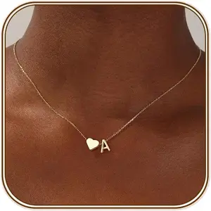 h-14  Heart Initial Necklace for Women Teen Girls - 18K Gold Plated Letter A-Z Pendant Necklace Dainty Heart Necklaces Tiny Initial Necklaces Birthday Gifts for Women Jewelry