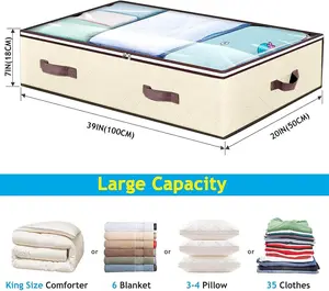 6-Pack 90L Under Bed Storage Containers - Large Capacity Foldable Storage Bins for Clothes Organization with Clear Window - Beige Bedroom Storage Solutions Budding Joy