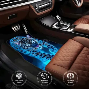 [Two-dimensional plane]4-Piece Car Interior Foot Mats, Blue Leopard Animal Theme, Easy Clean Anti-Slip Carpet, Universal Fit for Front and Rear Seats, Floor Mats for Car