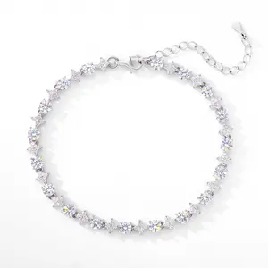 【#CMB13】UCCIYO Adjustable Sparkly Star & Round VVS Moissanite Anklet, Iced Out 6mm Width Copper Moissanite Tennis Chain For Women Hip Hop Rock Fine Jewelry