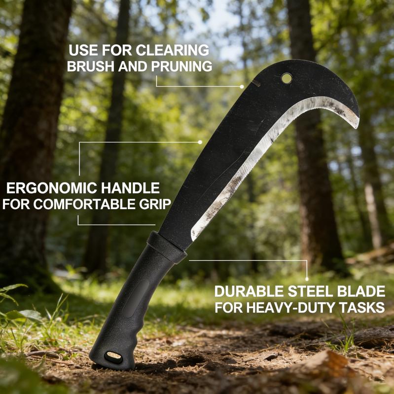 Weeding Sickle Machete Knife Brush ClearingHand Sickle Garden Tool with Carbon Steel ThickBlade Gardening Machete for Yard Work