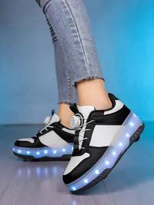 Girls' Inline Skates, Roller Skate Shoes, LED Light-Up Wheels, Four-Wheel Invisible Glow Design, Fall & Winter School Use, Fashionable Skate Shoes