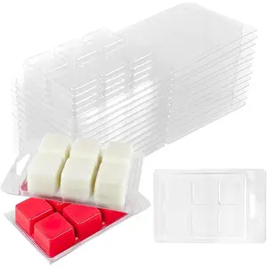50 Packs 6 Cavity Clear Plastic Wax Melt Clamshells Molds Containers Cube Tray for Wickless Wax Melt Candles