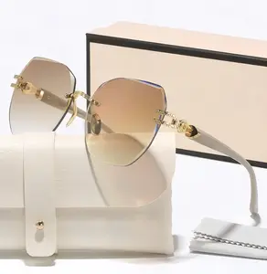 Fashion Rimless Cut Sunglasses Women, Korean Style Oversized Frame, UV Block Trendy Shades