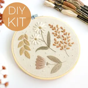 Muted Florals 6” Hand Embroidery DIY Kit, Beginner Embroidery embroiderykit floral pattern home embroidery kit cross stitch needlepoint kit flower embroidery hoop needlework craft embroidered flowers art kit dried flower