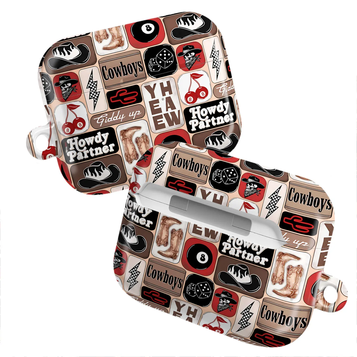 Trendy Cowgirl Western Giddy Up AirPods Case, Alt Aesthetic Cowboy Patchwork Cover for AirPods 4 Airpods 3 Airpods Pro 2 AirPods Pro Gen 3 | Y2K Retro Howdy Partner 8Ball Gift Idea - Gift for Women & Girls, Childhood, Adorable Gift