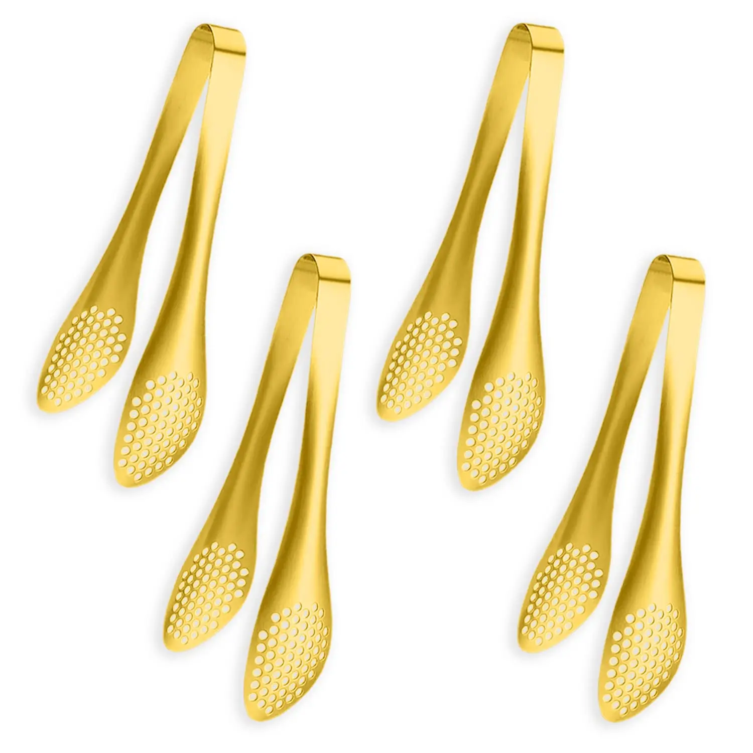 4-Piece 9-in Gold Stainless Steel Serving Tongs Set - Kitchenware Utensils for Salad, Buffet