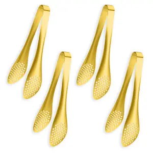 4 PCS Serving Tongs Gold Tongs 9 Inch Serving Utensils Stainless Steel Serving Tongs for Salad Buffet Appetizer Dessert Tong for Food Parties