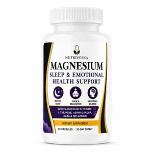 Nutriveska Magnesium Glycinate Dietary Supplement Capsules for Adults - Sleep Aid, Calm Relaxation & Emotional Health Support with L-Theanine, Ashwagandha, GABA, Melatonin, Vitamin B6 (90 Count)