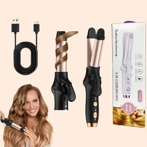 2 in 1 Cordless Mini Hair Straightener, Rechargeable Ceramic Hair Curler, Portable Hair Styling Tool with Adjustable Temperature Settings, Compact Size, Cordless Design for Women