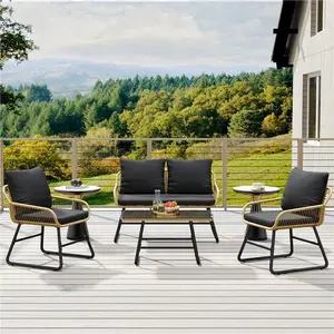 4PCS Patio Conversation Set With Cushions & Pillows For Backyard