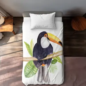 360 Stand Toucan Green Twin Size Extra Long Duvet Cover Set - Exotic Nature-Inspired Toucan Print, Breathable Bedroom Bedding, Decorative Machine-Wash Linen for Home Decor, Bedroom Bedding Set, Breathable Duvet Set