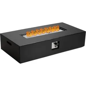 Propane Gas Fire Pit Table White Fire Glass and Rain Cove 56" Outdoor Propane Rectangle Terrazzo Outdoor Heating Fire Table