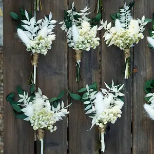 8 Mini Faux Flower Bundles for Wedding Decor, White Boho Floral Bouquets for Table Centerpieces, Bridal Shower, Home, Desktop, Party & Valentine’s Day Decor