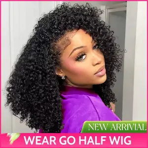 [Half wig]Yawawe Hair Glueless Wigs Human Hair Kinky Curly Headband Wig Upgrade 3 IN 1 Half Wig With Drawstring Seamless Clip Ins Flip Over Vacation Hair