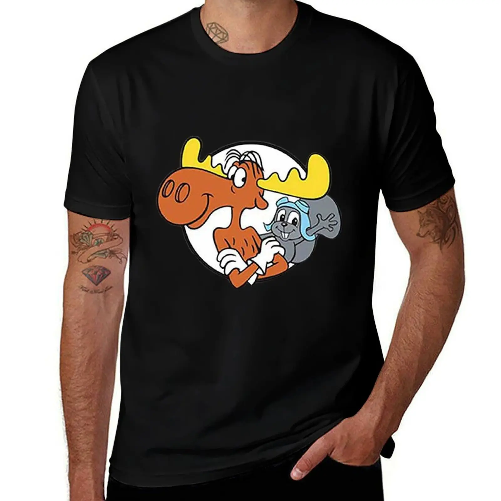 Rocky And Bullwinkle Graphic Mens T Shirts Cotton Short Sleeve T-Shirt Crew Neck Tees Casual Shirt