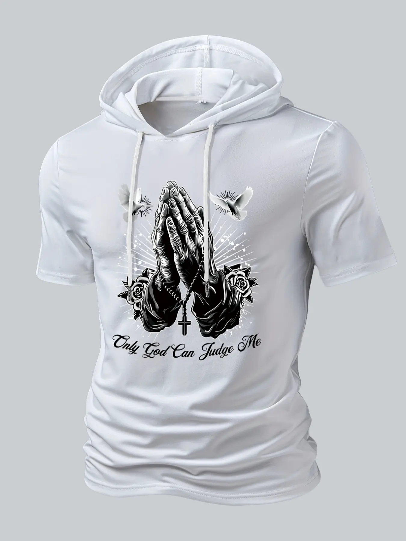 Men's Solid Color Hooded Short Sleeve T-Shirt Print, Trendy Cool Casual Comfy Streetwear for Summer, American Style Casual Hoodie for Versatile Menswear, Casual Fashion Wear