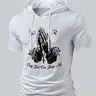 Men's Trendy Hooded Short Sleeve T-Shirt with Graphic Print, Cool Casual Comfy Summer Streetwear, American Style Casual Hoodie, Versatile Menswear, Casual Fashion Wear