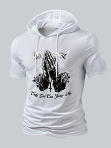 men's solid color hooded short sleeve t-shirt, trendy fitted streetwear for summer, american style casual hoodie for versatile