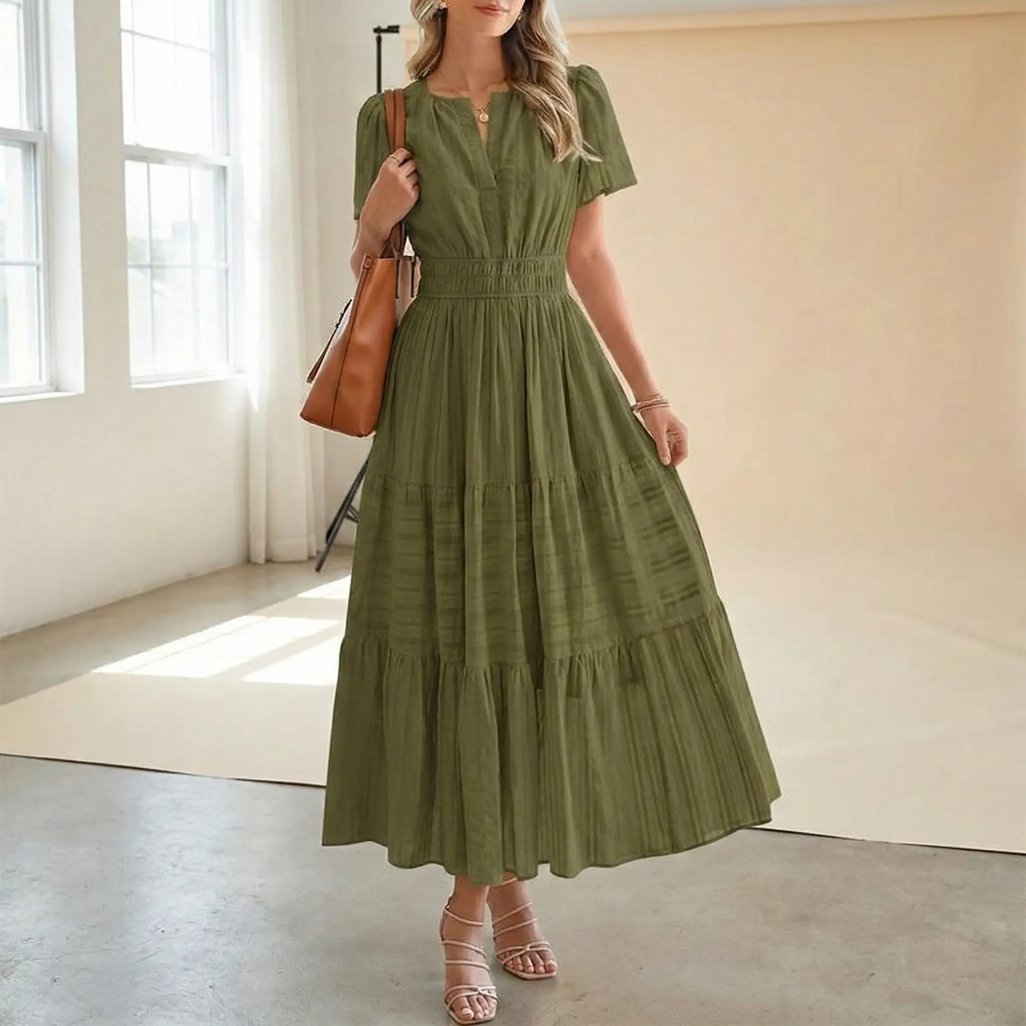 Womens Summer 2026 Casual Midi Maxi Dresses Lightweight Short Sleeve V Neck Elastic Waist Boho Beach Dress Pockets - TikTok Shop Womens Summer 2026 Casual Midi Maxi Dresses Lightweight Short Sleeve V Neck Elastic Waist Boho Beach Dress Pockets - TikTok Shop
