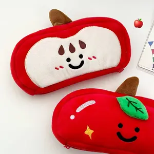 1/2/4pcs red apple pencil case/makeup bag/portable bag, large capacity pencil case, marker storage bag, perfect back to school gift selection, double-sided pattern display.