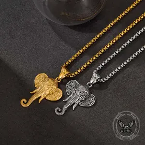 GTHIC Punk Elephant Head Stainless Steel Pendant for Men Women Animal Jewelry Birthday Gift