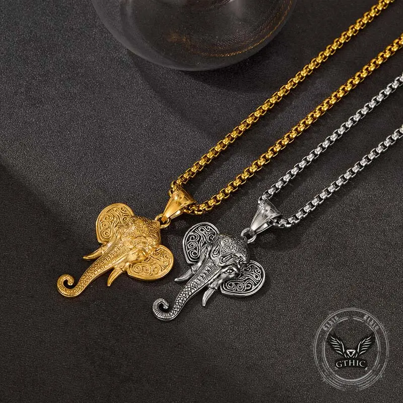 GTHIC Punk Elephant Head Stainless Steel Pendant for Men Women Animal Jewelry Birthday Gift