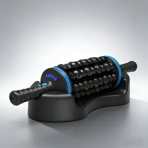 Electric Deep Tissue Massage Roller with Stand, Rechargeable 2-In-1 Recovery Tool, Adjustable Vibration, Textured Rollers for Pain Relief