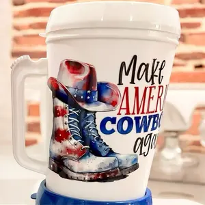 34oz HIP SIPS Mug with Lid & Straw - Western Bridal Party Mug, Make America Cowboy Again.  Independence Day Designs, Drinkware - Tumbler Washable Coffee Reusable 4th of July mug