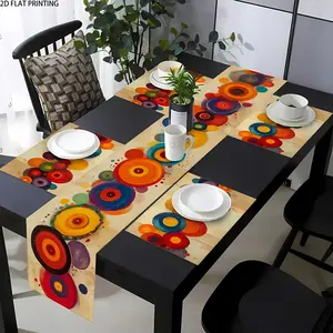2D flat printing, set of 1 piece/4 pieces/6 pieces, Bohemian style circular pattern holiday table flag and placemat, Easily cleanable, suitable for family gatherings, seasonal party table decorations, indoor and outdoor universal