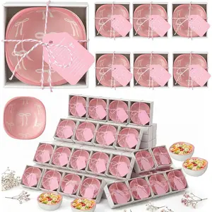 20 Sets Ceramic Bowl Bulk 10 oz Soy Sauce Dipping Soup Snack Dessert Serving Bowls with Box and Card for Birthday Wedding  Shower Party Decorations ( Bow)