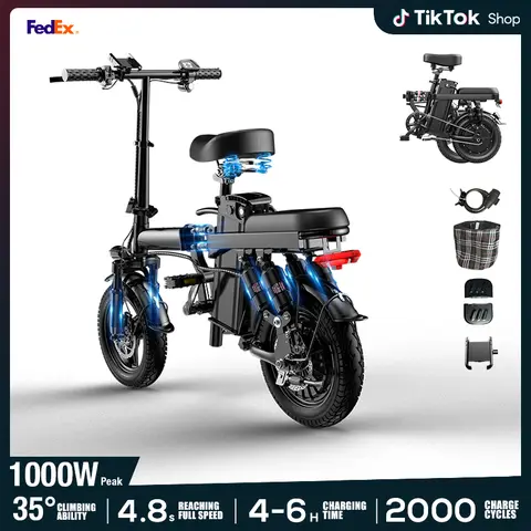 Rechargeable 500W Power Folding Electric Bike - 48V 15Ah Battery, 45Km Range, 14-Level Shock Absorption, Dual Disc Brakes, UL2849 Certified, Compact Portable, Adjustable Speed, for Youth & Ebike Kids, Mountain Bikes