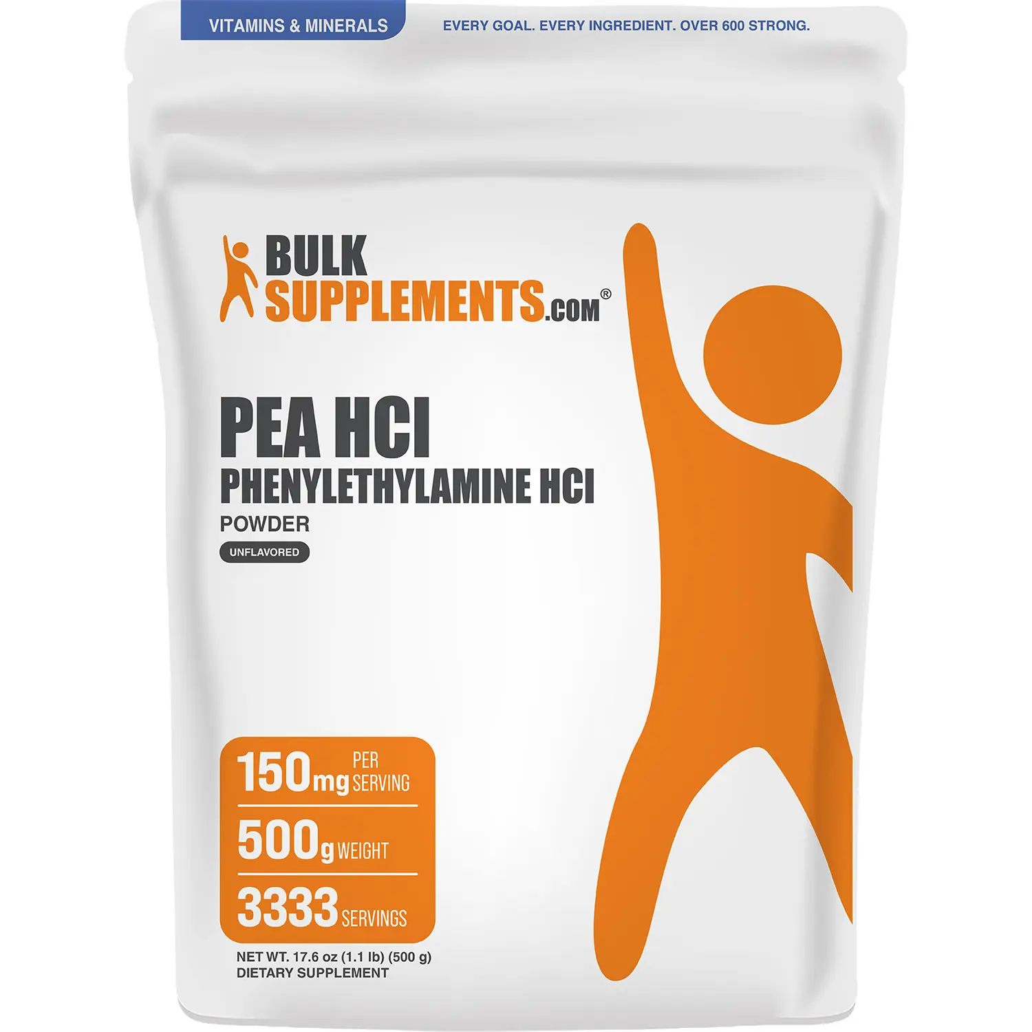 BulkSupplements Additive-Free Unflavored Phenylethylamine HCl (PEA) Powder - Stress Relief, Energy Support for Adults - 500g Container, 150mg per Serving, No Sugar/Gluten/Dairy