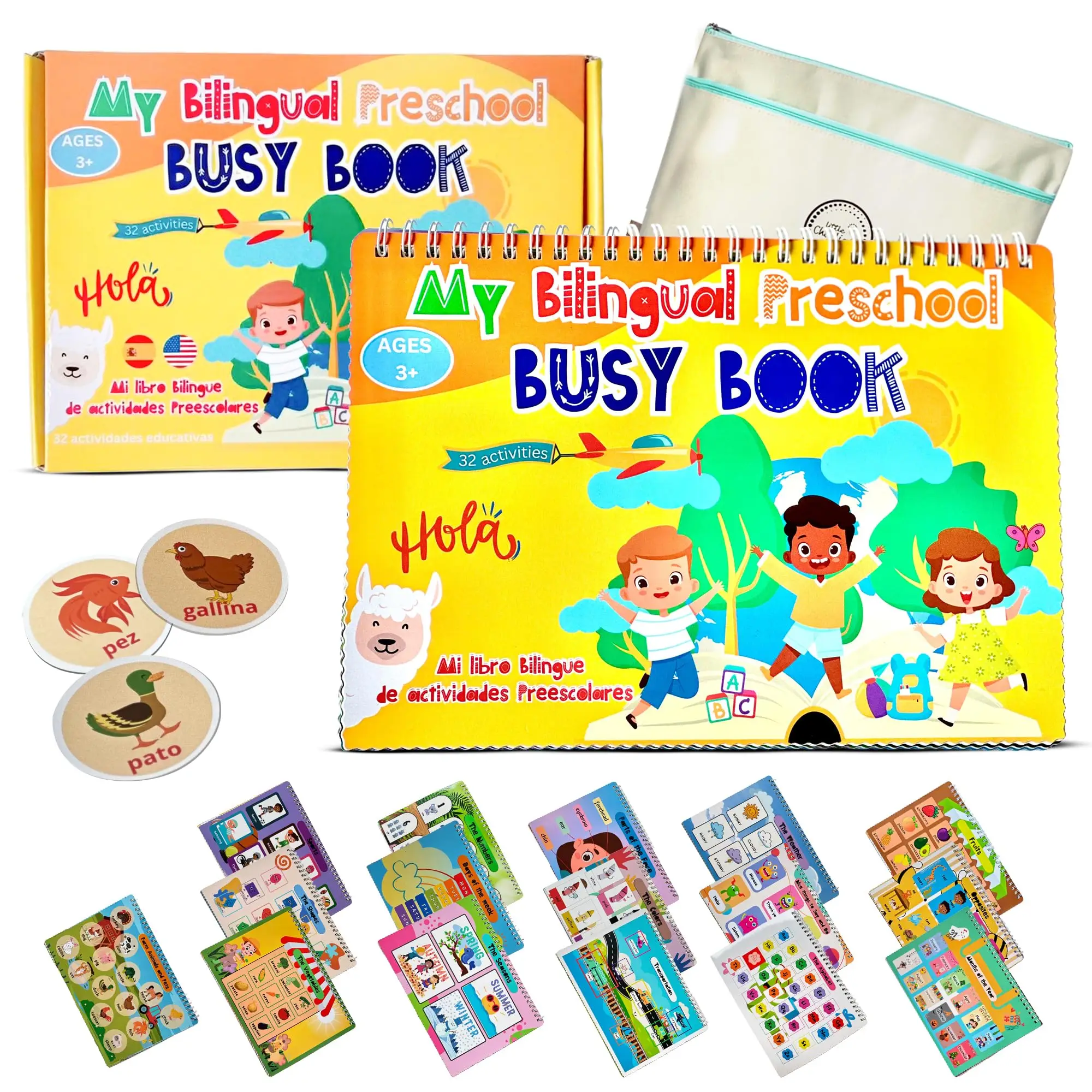 Little Charlie Lu Busy Book for Toddlers 3 and Up – Preschool Learning Activities Bilingual Book in Spanish and English with 32 Activities – Education