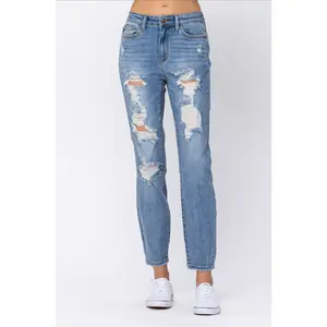 Judy Blue Destroyed Light Wash Boyfriend Jeans