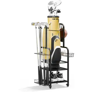 Golf Bag Organizer Golfing Storage Stand for Garage Golf Bags Golfing Rack with Wheels Black