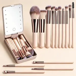 Portable Makeup Set with LED Lighted Mirror, Full Travel Brush Set for Precise Application, Foldable Rotating Storage, Ideal for Beginners