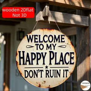 [Mother's Day Gift]Round Wooden Sign Saying 'Welcome to My Happy Place', Durable And Easy to Hang, Suitable for Bedrooms, Kitchens, Dining Rooms, And Bars, a Perfect Gift for Home Or Office, Room Decoration, Print, Don'T Ruin It