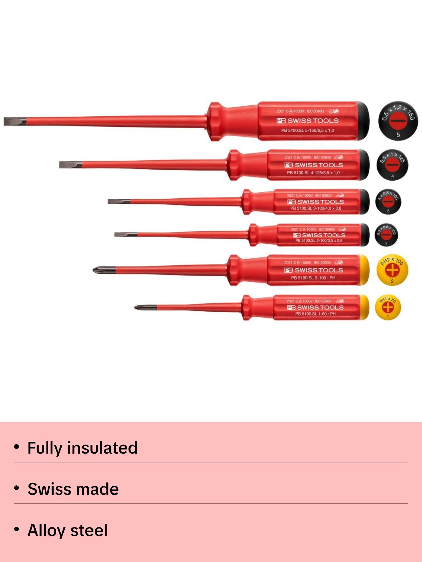 PB Swiss Tools PB 5542.SL CBB Classic VDE slim screwdriver set, fully insulated up to 1000 VAC/1500 VDC