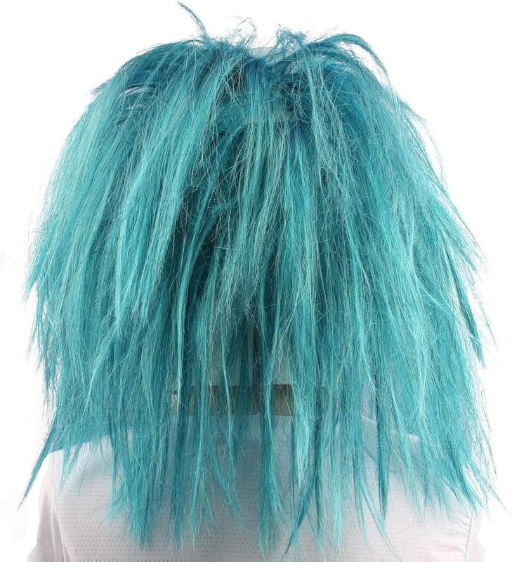 Scary Adult Clown Mask Masquerade Halloween Laughing Killer Joker Costume Prop with Blue Hair Latex Material for Mardi Gras and Costume Parties