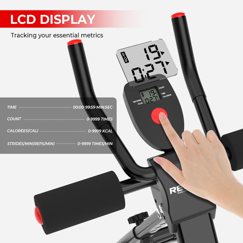 RELIFESPORTS Foldable Height-Adjustable Ab Machine, LCD Monitor Ab Trainer, Full-Body Core Workout Fitness Equipment Home Gym Abdominal Training Board