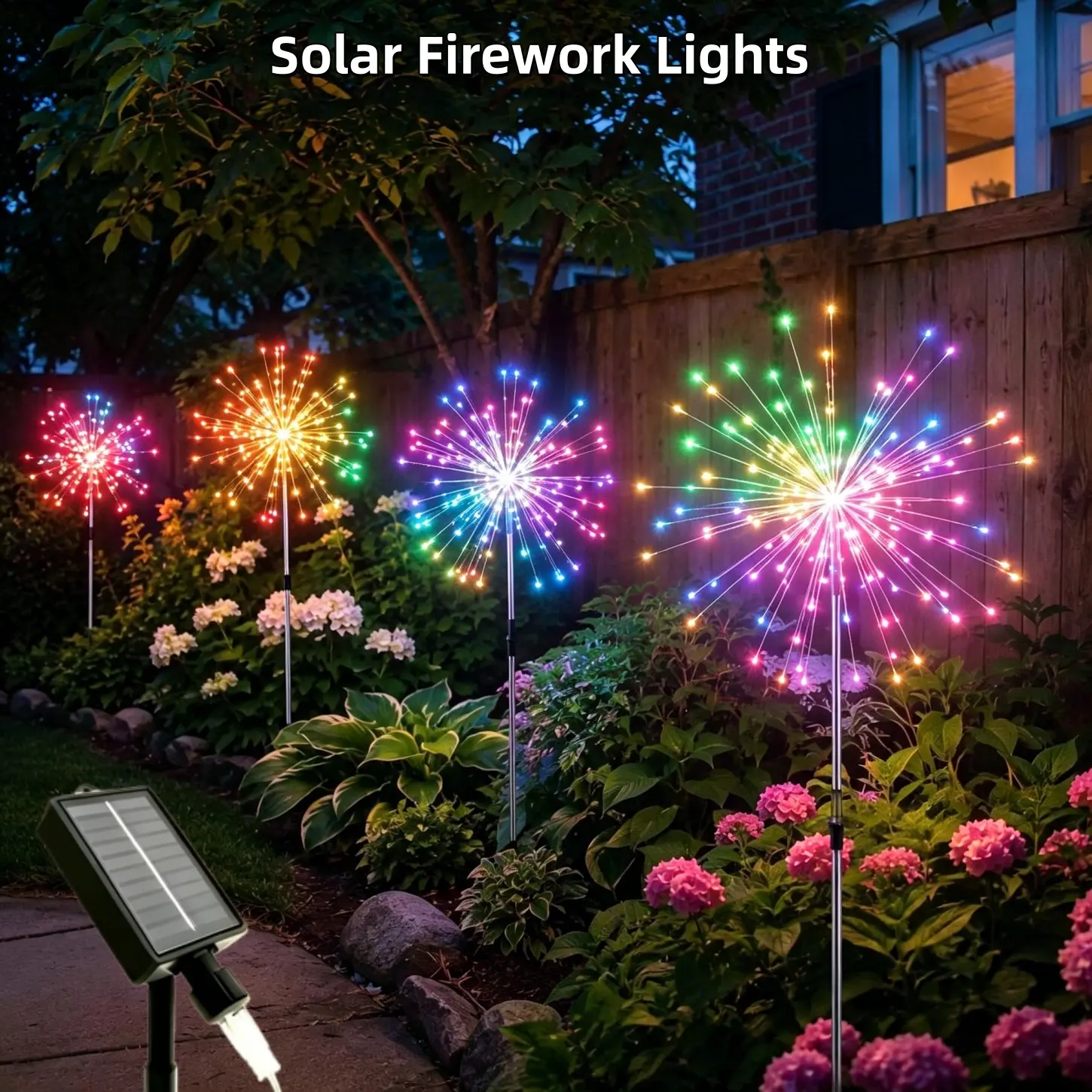 Plastic Solar-Power Firework LED String Lights 4-Pack, 240/320 LEDs, IPX4 Waterproof Outdoor Lights, Home Improvement Decor for Garden Christmas Landscape