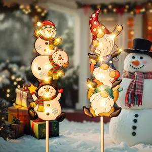 Solar Christmas Decorations Solar Lights Outdoor Snowman Gnomes Pathway Stake Lights with 18 LED Waterproof Yard Garden Lawn Outside Lights New Year Gifts 2Pack